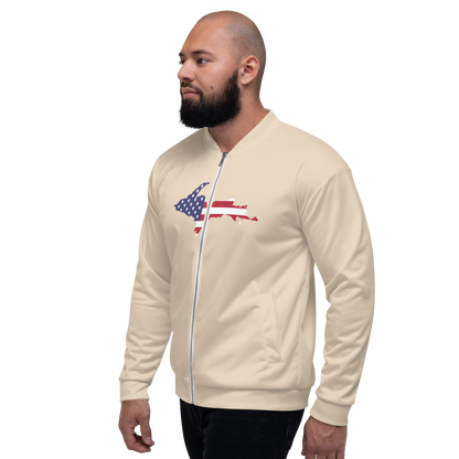 Michigan Upper Peninsula Bomber Jacket (w/ Large UP USA Flag Outline) | Canvas Color