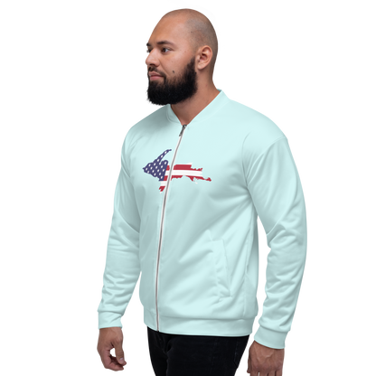 Michigan Upper Peninsula Bomber Jacket (w/ Large UP USA Flag Outline) | Cyan