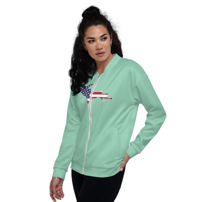 Michigan Upper Peninsula Bomber Jacket (w/ Large UP USA Flag Outline) | Turquoise Green