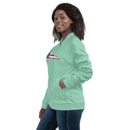 Michigan Upper Peninsula Bomber Jacket (w/ Large UP USA Flag Outline) | Turquoise Green