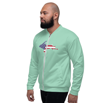 Michigan Upper Peninsula Bomber Jacket (w/ Large UP USA Flag Outline) | Turquoise Green