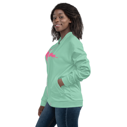 Michigan Upper Peninsula Bomber Jacket (w/ Large Pink UP Outline) | Turquoise Green