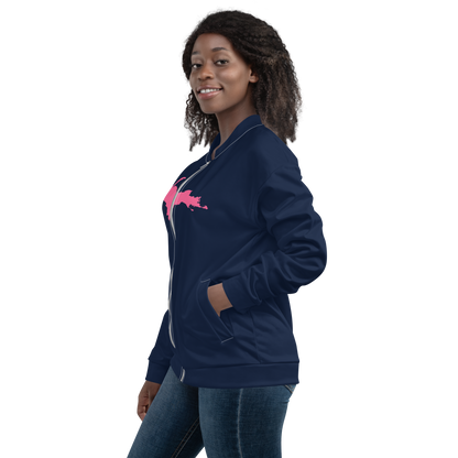 Michigan Upper Peninsula Bomber Jacket (w/ Large Pink UP Outline) | Navy