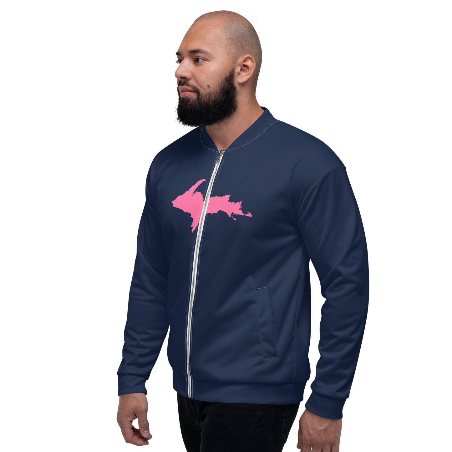 Michigan Upper Peninsula Bomber Jacket (w/ Large Pink UP Outline) | Navy