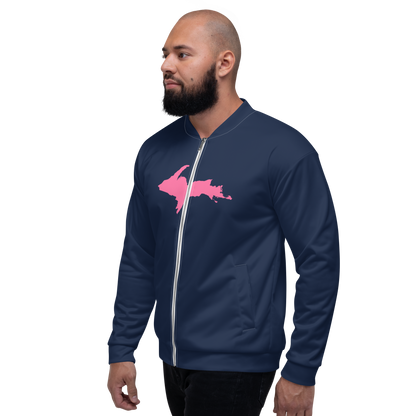 Michigan Upper Peninsula Bomber Jacket (w/ Large Pink UP Outline) | Navy