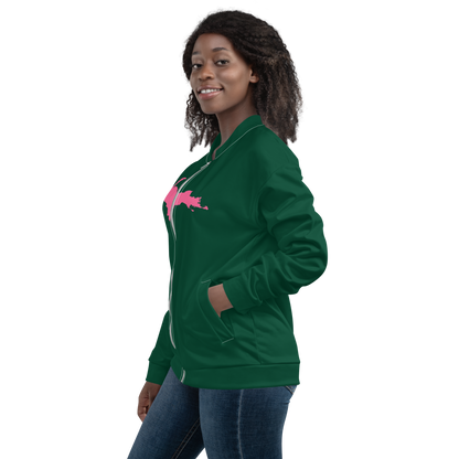 Michigan Upper Peninsula Bomber Jacket (w/ Large Pink UP Outline) | Green