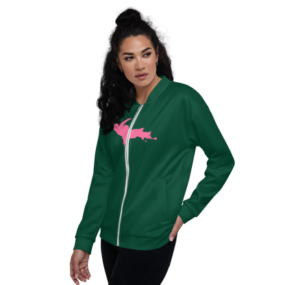 Michigan Upper Peninsula Bomber Jacket (w/ Large Pink UP Outline) | Green