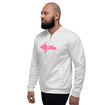 Michigan Upper Peninsula Bomber Jacket (w/ Large Pink UP Outline) | Birch Bark White