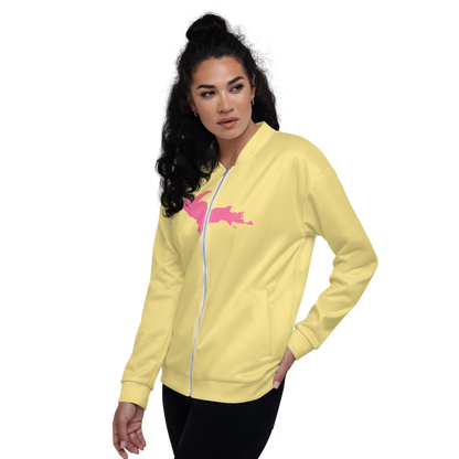 Michigan Upper Peninsula Bomber Jacket (w/ Large Pink UP Outline) | Cherry Yellow