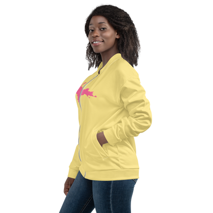 Michigan Upper Peninsula Bomber Jacket (w/ Large Pink UP Outline) | Cherry Yellow