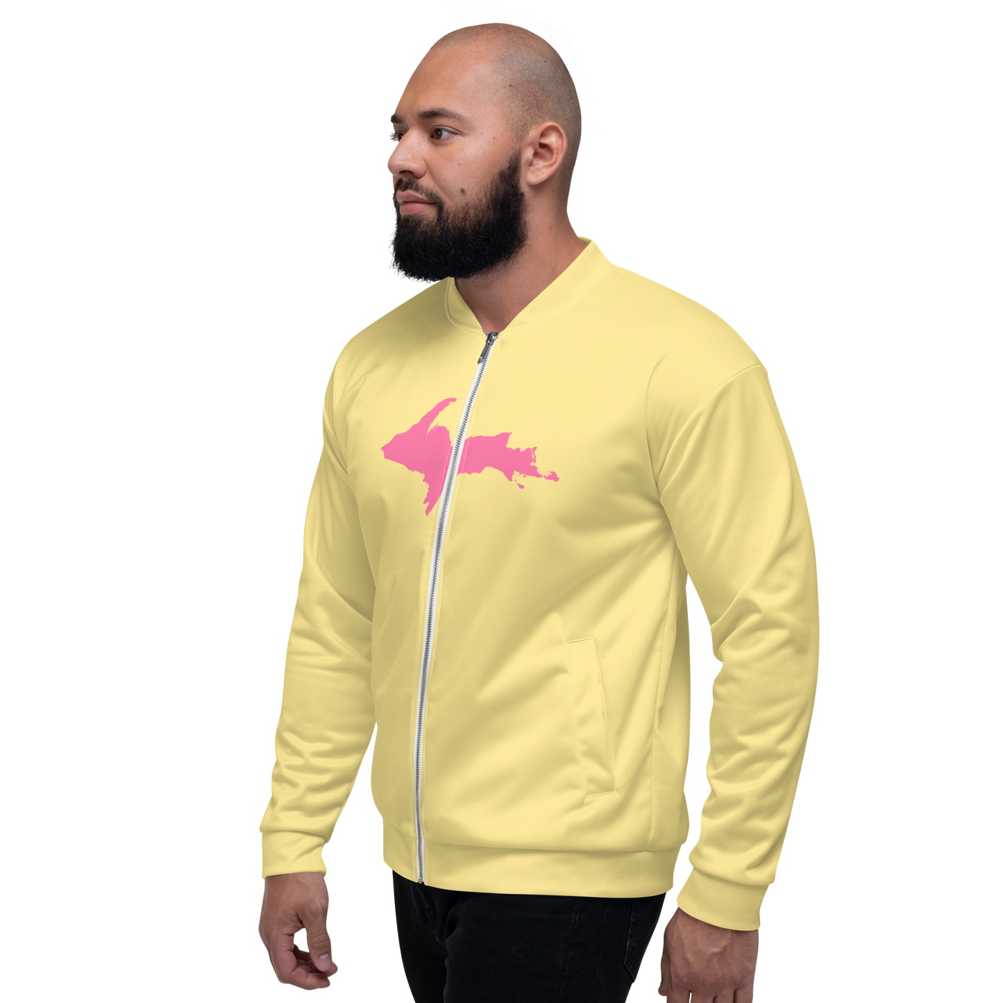 Michigan Upper Peninsula Bomber Jacket (w/ Large Pink UP Outline) | Cherry Yellow