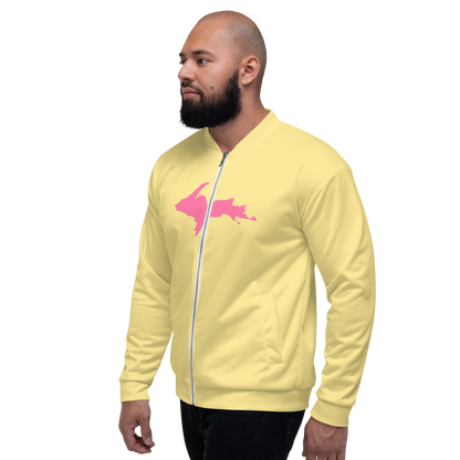 Michigan Upper Peninsula Bomber Jacket (w/ Large Pink UP Outline) | Cherry Yellow