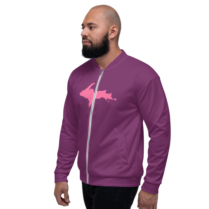 Michigan Upper Peninsula Bomber Jacket (w/ Large Pink UP Outline) | Plum