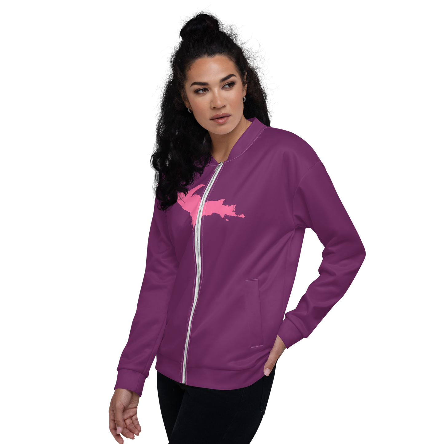 Michigan Upper Peninsula Bomber Jacket (w/ Large Pink UP Outline) | Plum