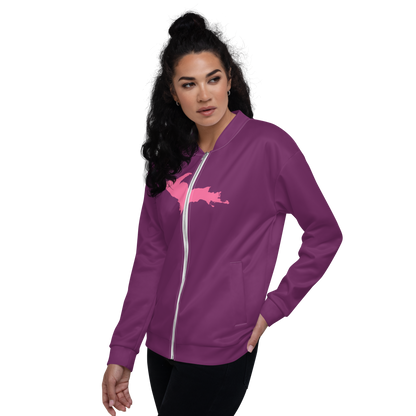 Michigan Upper Peninsula Bomber Jacket (w/ Large Pink UP Outline) | Plum