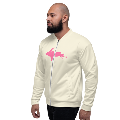 Michigan Upper Peninsula Bomber Jacket (w/ Large Pink UP Outline) | Ivory White