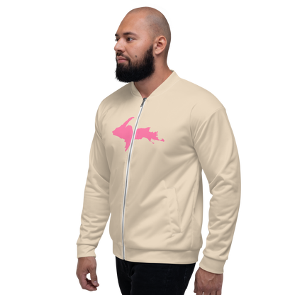 Michigan Upper Peninsula Bomber Jacket (w/ Large Pink UP Outline) | Canvas Color