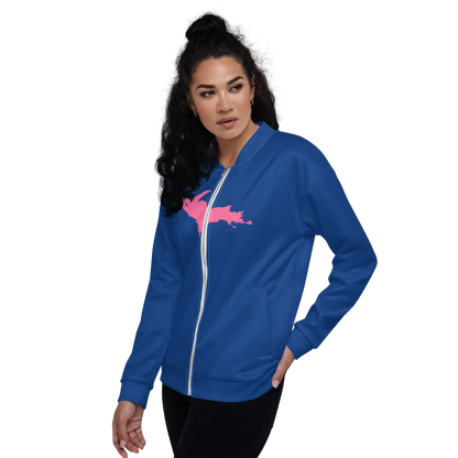 Michigan Upper Peninsula Bomber Jacket (w/ Large Pink UP Outline) | Dearborn Blue