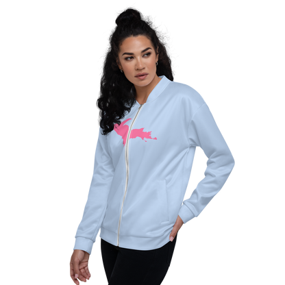 Michigan Upper Peninsula Bomber Jacket (w/ Large Pink UP Outline) | Light Blue