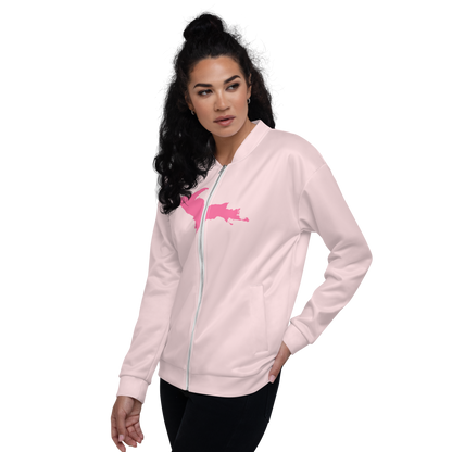 Michigan Upper Peninsula Bomber Jacket (w/ Large Pink UP Outline) | Pale Pink