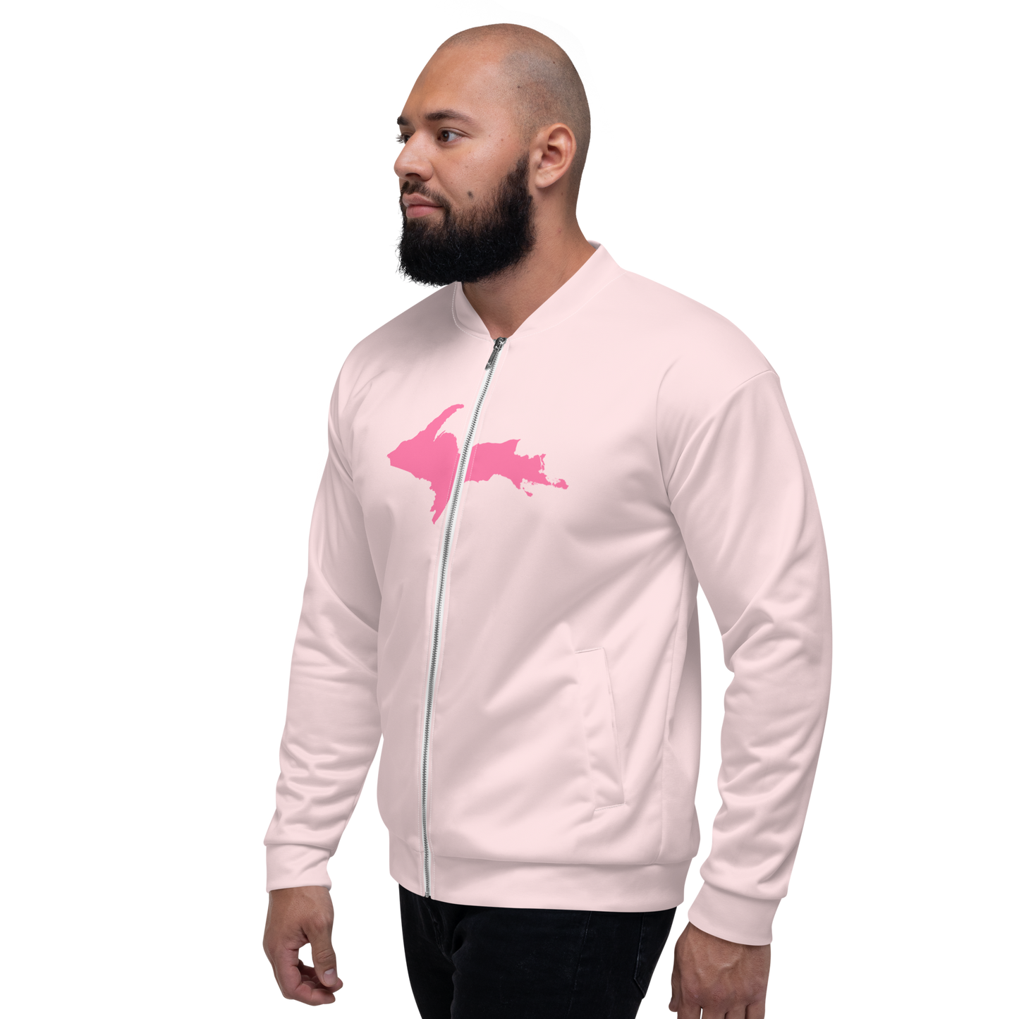 Michigan Upper Peninsula Bomber Jacket (w/ Large Pink UP Outline) | Pale Pink