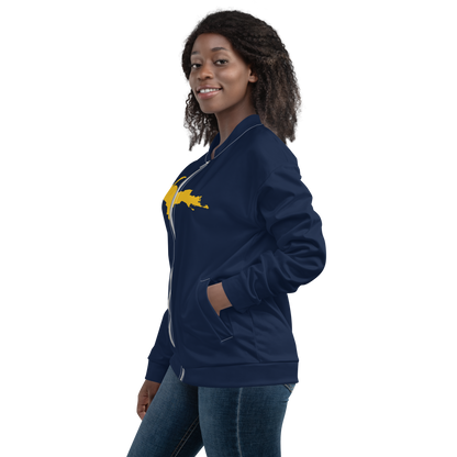 Michigan Upper Peninsula Bomber Jacket (w/ Large Gold UP Outline) | Navy