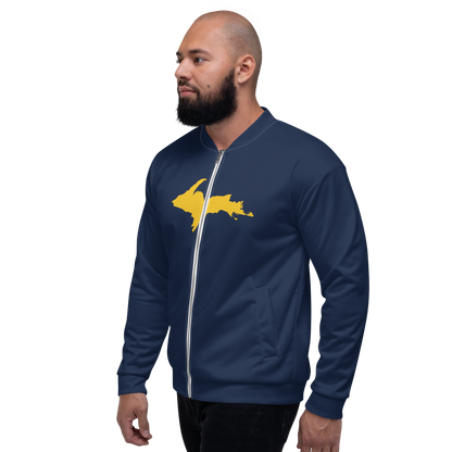 Michigan Upper Peninsula Bomber Jacket (w/ Large Gold UP Outline) | Navy