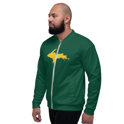 Michigan Upper Peninsula Bomber Jacket (w/ Large Gold UP Outline) | Green