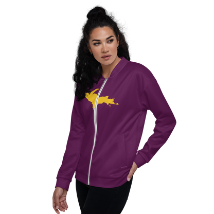 Michigan Upper Peninsula Bomber Jacket (w/ Large Gold UP Outline) | Tyrian Purple