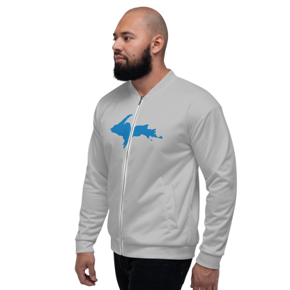 Michigan Upper Peninsula Bomber Jacket (w/ Large Azure UP Outline) | Silver