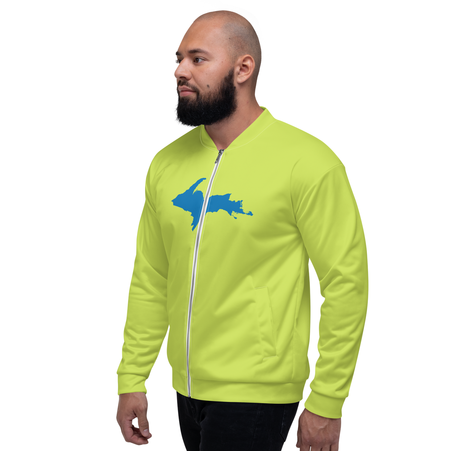 Michigan Upper Peninsula Bomber Jacket (w/ Large Azure UP Outline) | Gooseberry Green