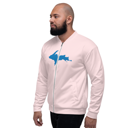 Michigan Upper Peninsula Bomber Jacket (w/ Large Azure UP Outline) | Pale Pink