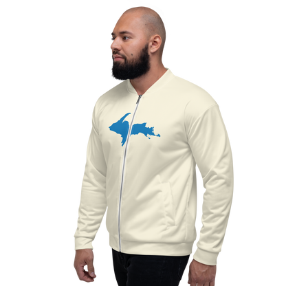 Michigan Upper Peninsula Bomber Jacket (w/ Large Azure UP Outline) | Ivory White