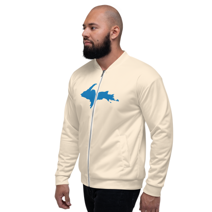 Michigan Upper Peninsula Bomber Jacket (w/ Large Azure UP Outline) | Champagne White