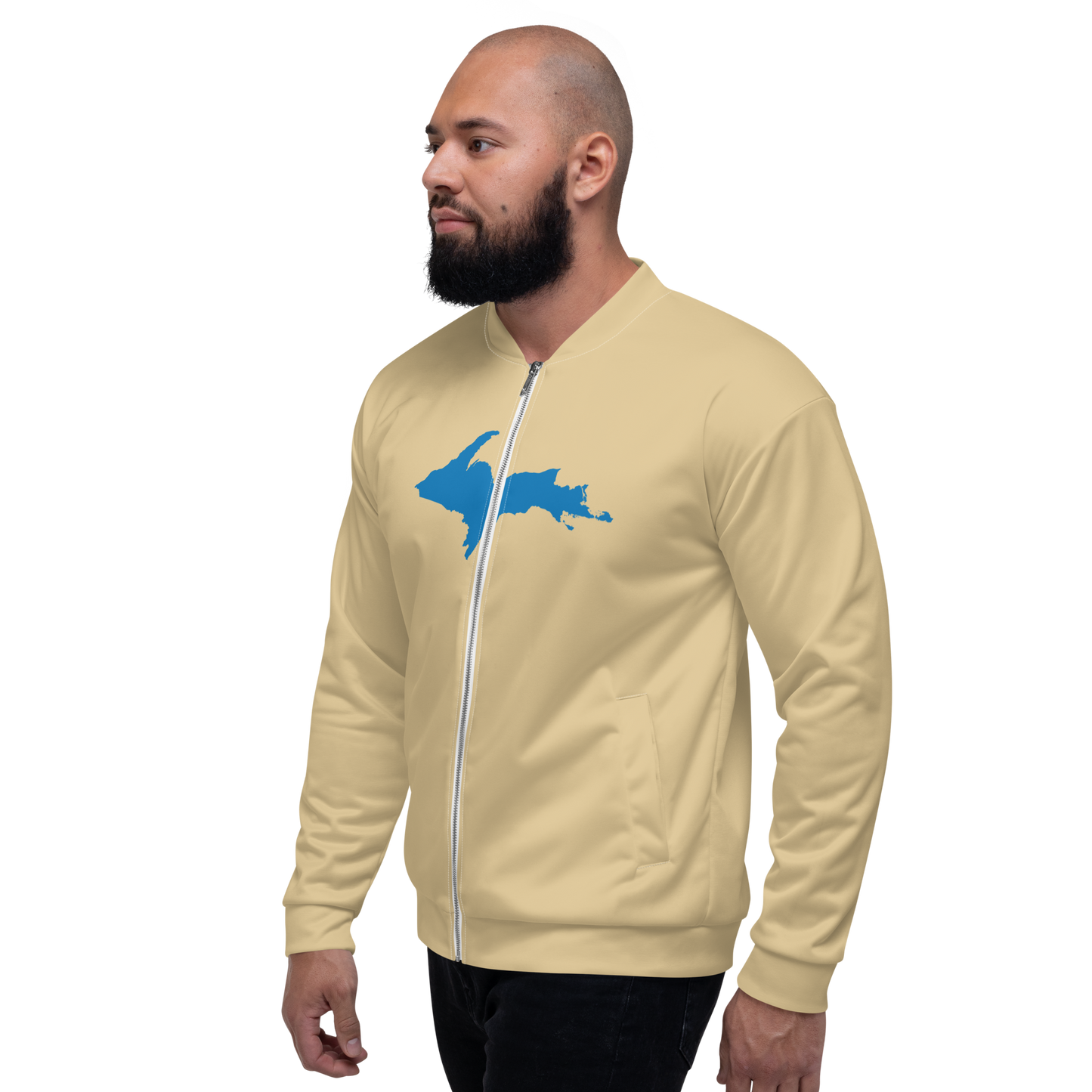 Michigan Upper Peninsula Bomber Jacket (w/ Large Azure UP Outline) | Maple Color