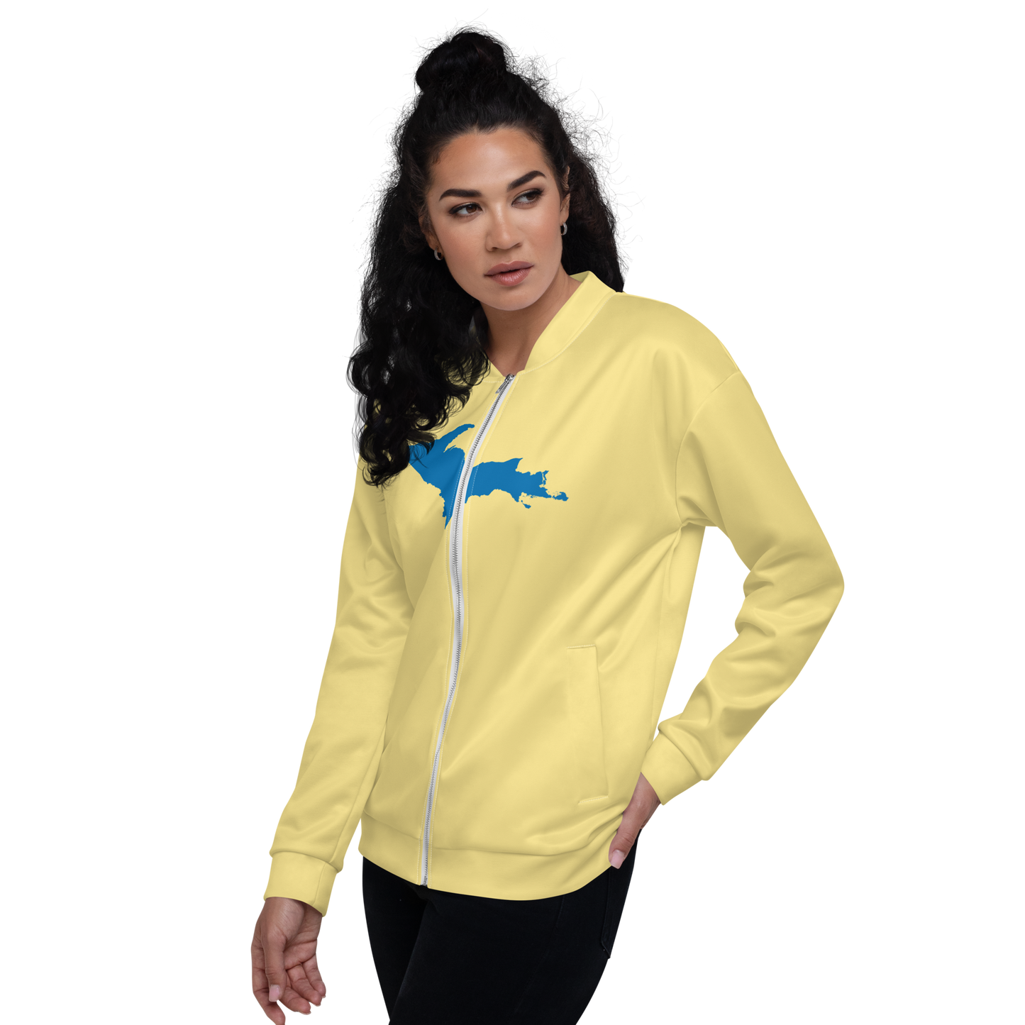 Michigan Upper Peninsula Bomber Jacket (w/ Large Azure UP Outline) | Cherry Yellow