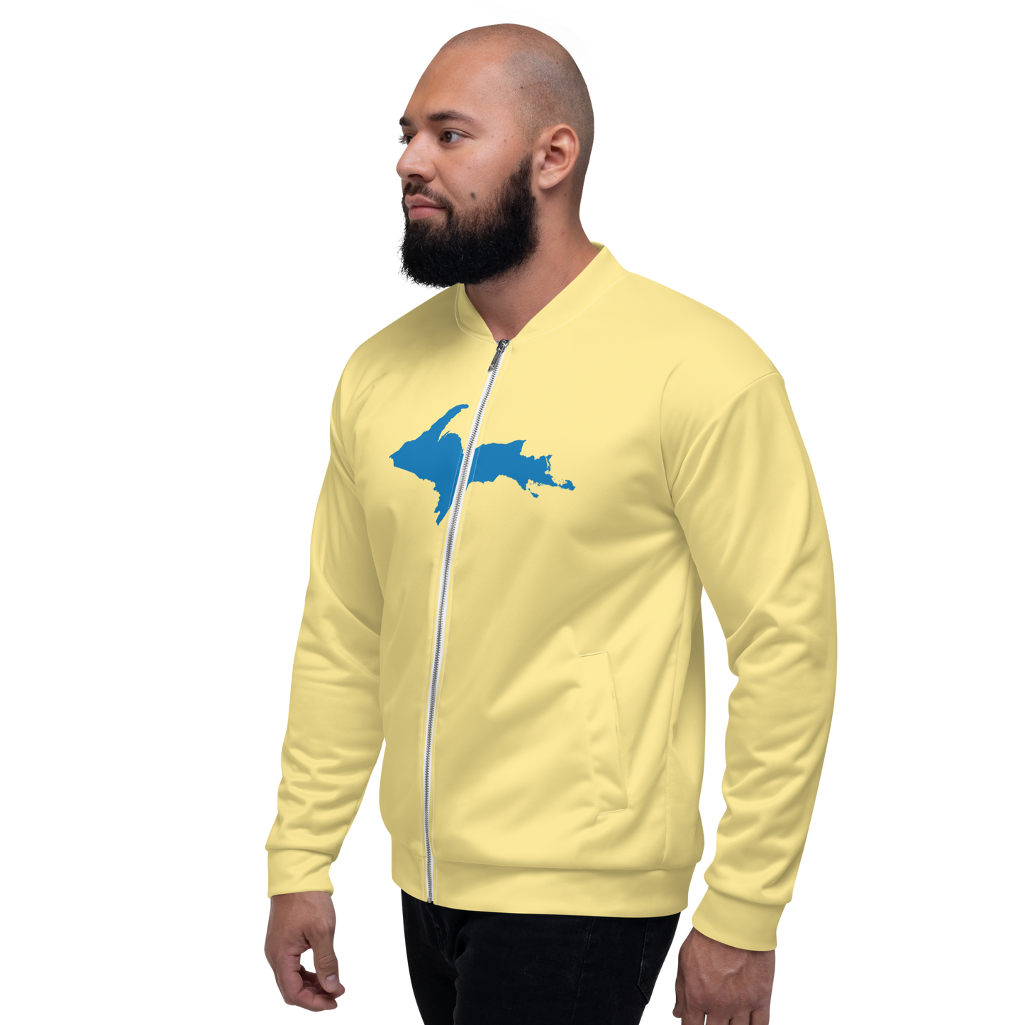 Michigan Upper Peninsula Bomber Jacket (w/ Large Azure UP Outline) | Cherry Yellow