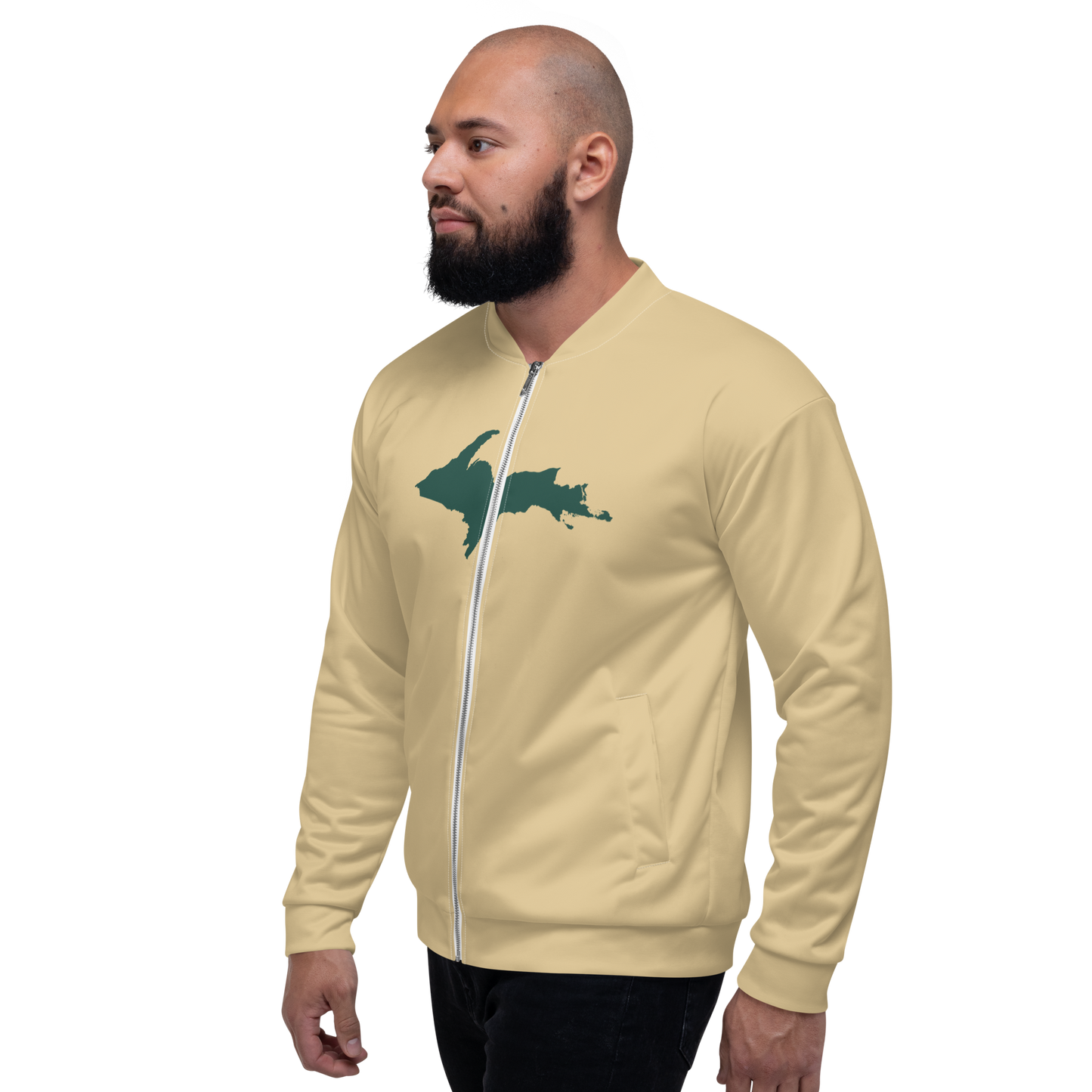 Michigan Upper Peninsula Bomber Jacket (w/ Large Green UP Outline) | Maple Color