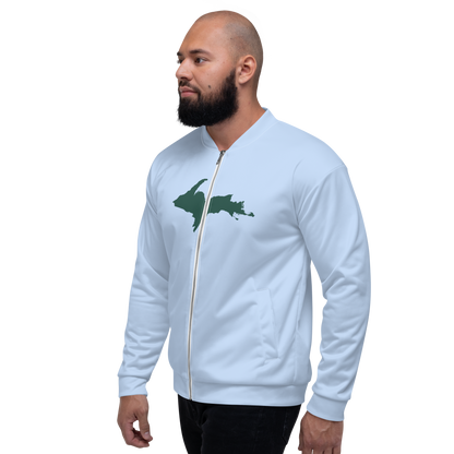 Michigan Upper Peninsula Bomber Jacket (w/ Large Green UP Outline) | Light Blue