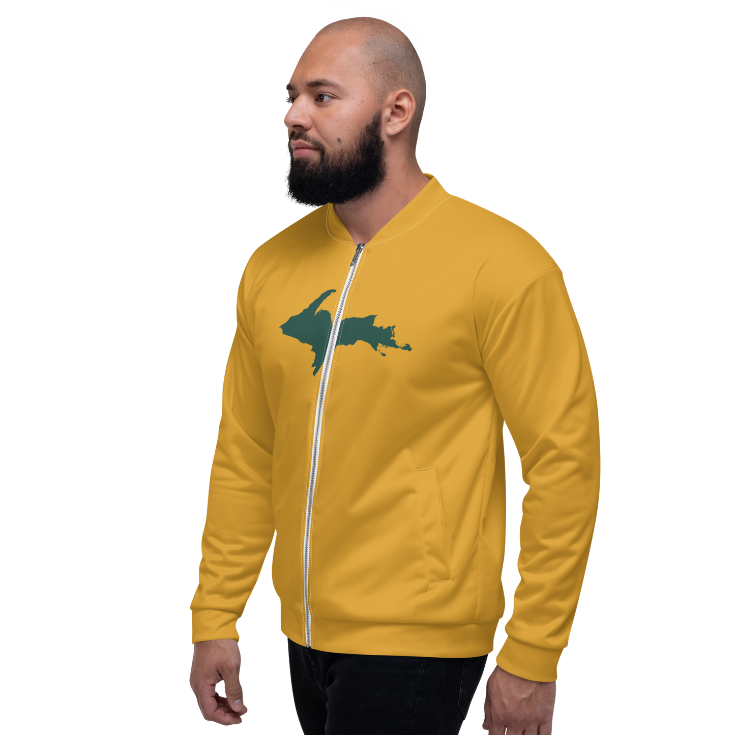 Michigan Upper Peninsula Bomber Jacket (w/ Large Green UP Outline) | Gold