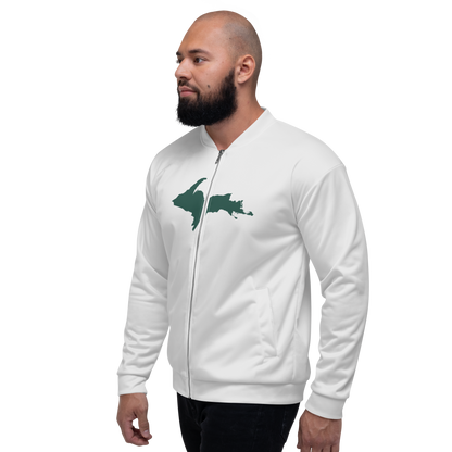 Michigan Upper Peninsula Bomber Jacket (w/ Large Green UP Outline) | Birch Bark White