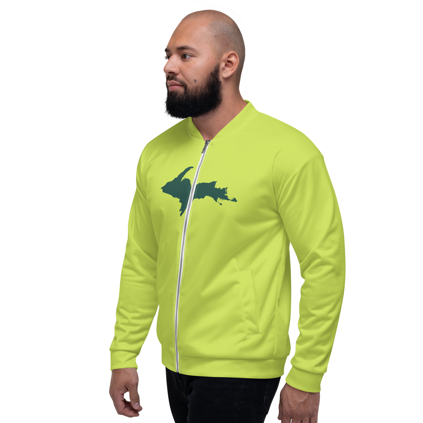 Michigan Upper Peninsula Bomber Jacket (w/ Large Green UP Outline) | Gooseberry Green