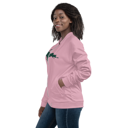 Michigan Upper Peninsula Bomber Jacket (w/ Large Green UP Outline) | Pink