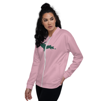 Michigan Upper Peninsula Bomber Jacket (w/ Large Green UP Outline) | Pink