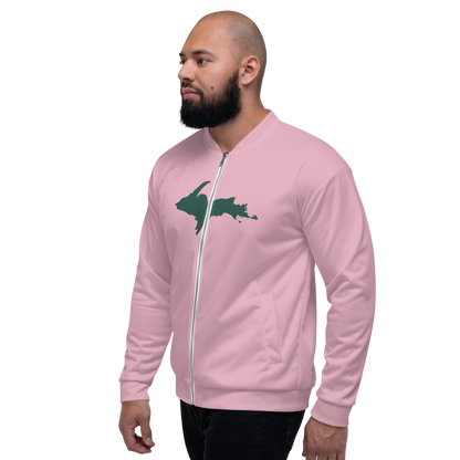 Michigan Upper Peninsula Bomber Jacket (w/ Large Green UP Outline) | Pink