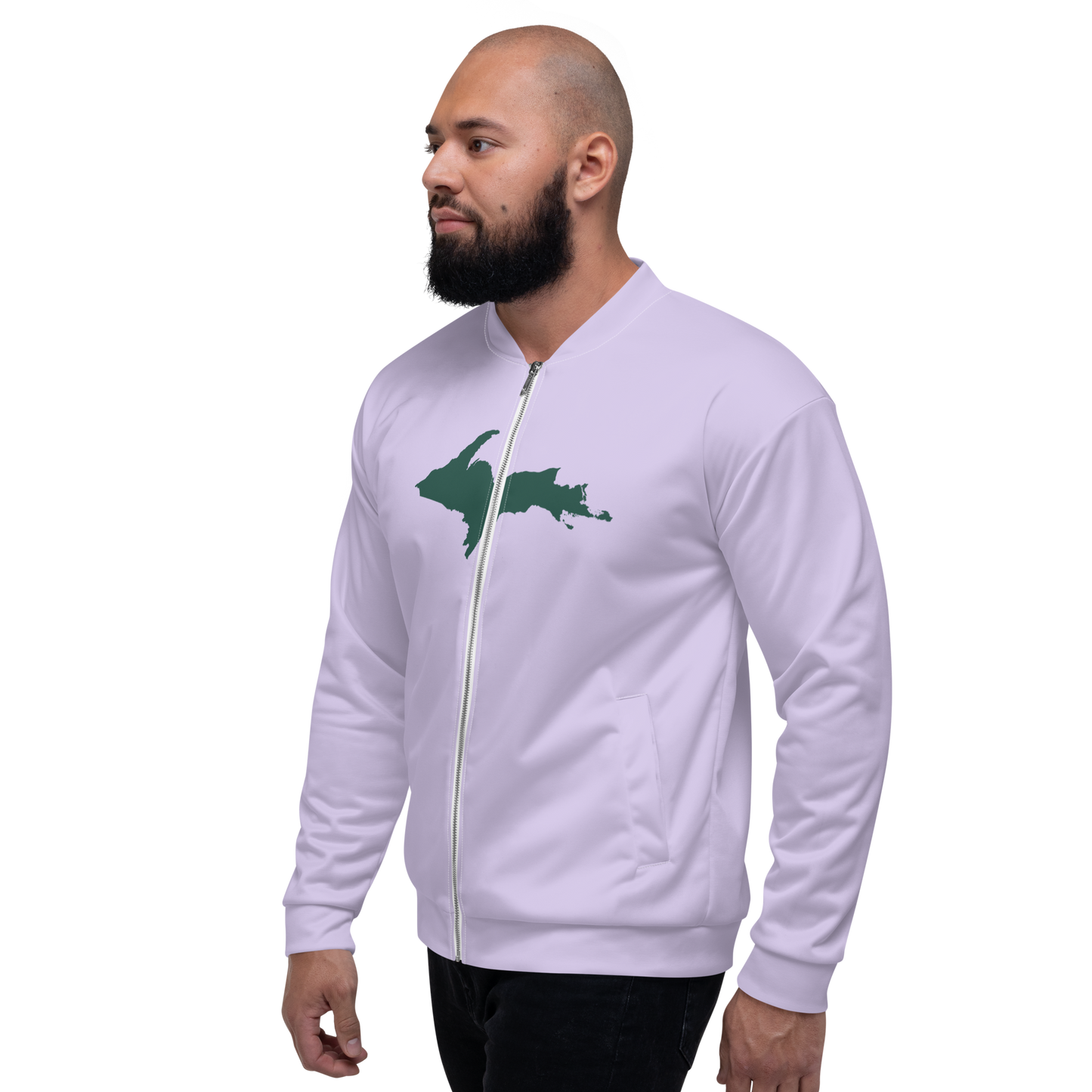 Michigan Upper Peninsula Bomber Jacket (w/ Large Green UP Outline) | Lavender