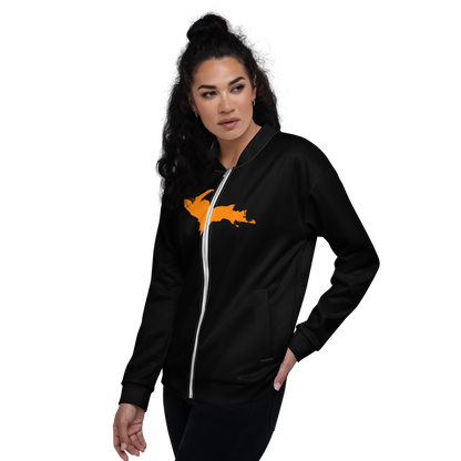 Michigan Upper Peninsula Bomber Jacket (w/ Large Orange UP Outline) | Black