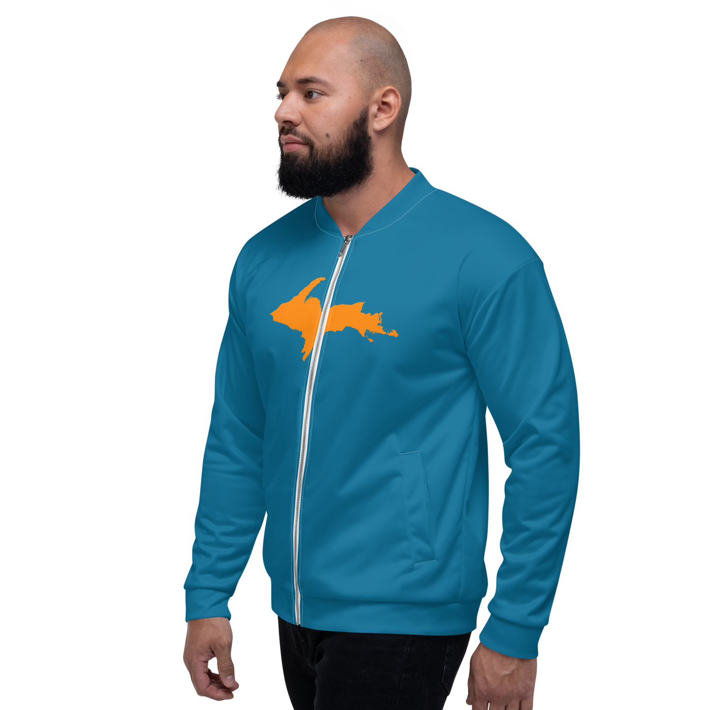 Michigan Upper Peninsula Bomber Jacket (w/ Large Orange UP Outline) | Cerulean