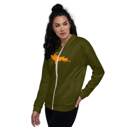 Michigan Upper Peninsula Bomber Jacket (w/ Large Orange UP Outline) | Military Green