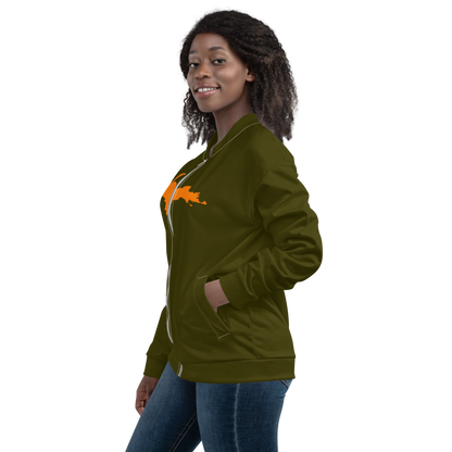 Michigan Upper Peninsula Bomber Jacket (w/ Large Orange UP Outline) | Military Green